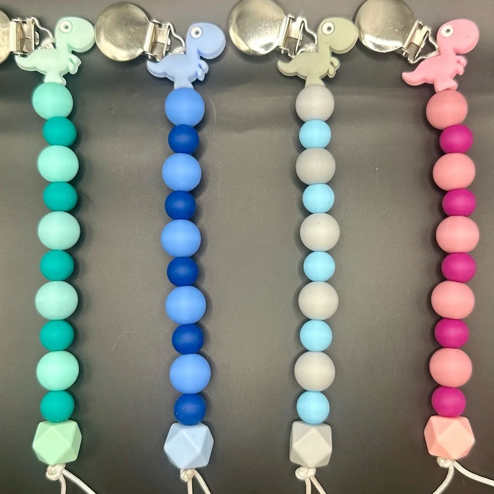 Dinosaur silicone Pacifier Clips - qty 1